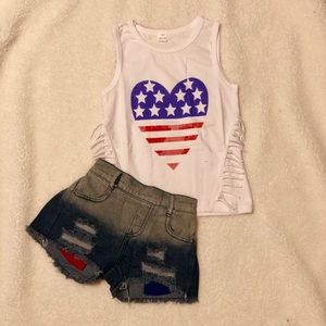 Toddler Heart Flag Tee w Multicolor Pocket Shorts